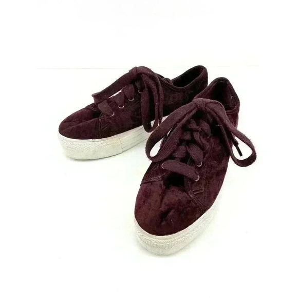 VTG Women's Burgundy Velour Platform Sneakers Sz 7 90's Y2K No Parking - Picture 11 of 12